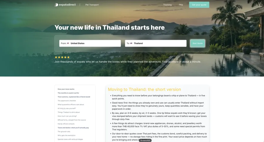 Expats Direct website built on Movaros