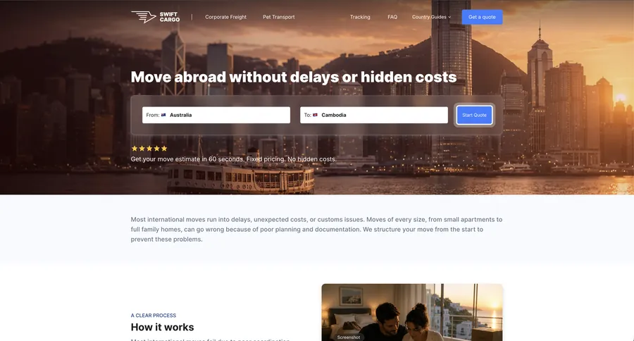 Swift Cargo Solutions website built on Movaros