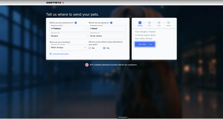 SwiftPets website built on Movaros
